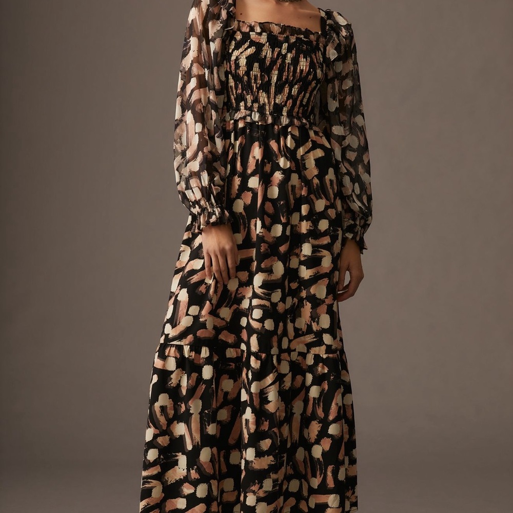 Moon River Square Neck Long Sleeve Smocked Maxi Small NWT- Anthropologie NWT